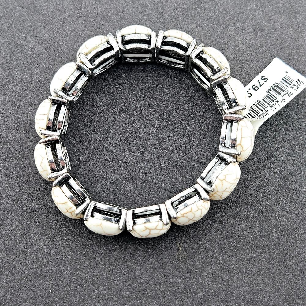 Round Beige Stone Cabochon Stretch Bracelet Stackable Southwestern Cowgirl New